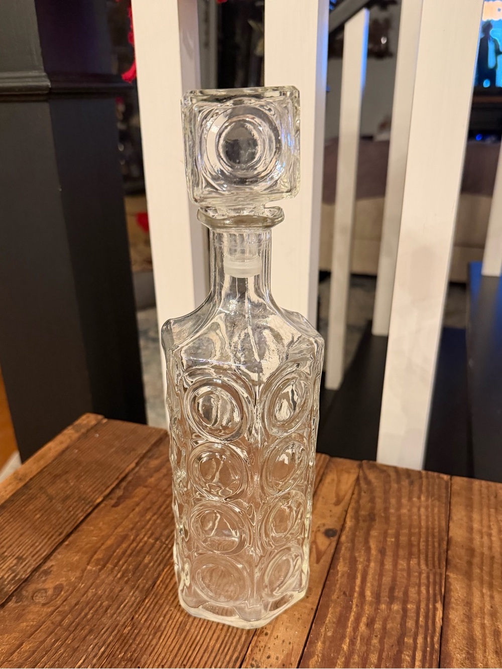 Vintage Barware Clear Glass Decanter with Circular Pattern